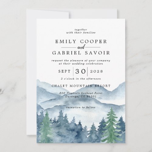 Rustic Watercolor Mountain Forest Wedding  Invitation