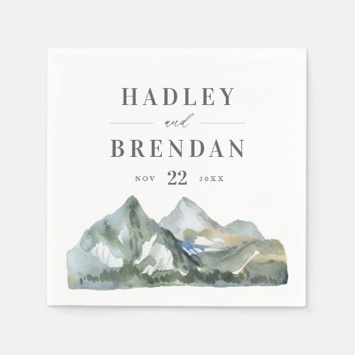 Rustic Watercolor Mountain Forest Wedding Napkins