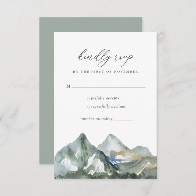 Rustic Watercolor Mountain Forest Wedding RSVP Card (Front/Back)