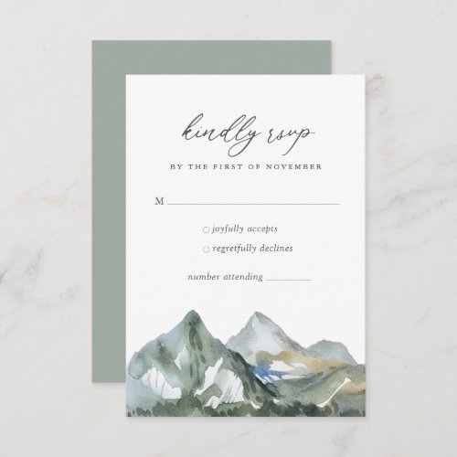 Rustic Watercolor Mountain Forest Wedding RSVP Card