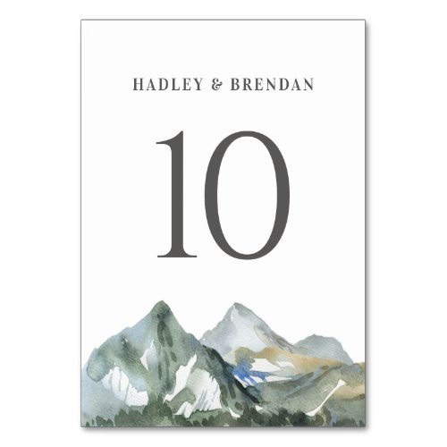 Rustic Watercolor Mountain Forest Wedding Table Number