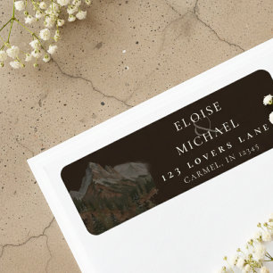 Rustic Watercolor Mountain Landscape Wedding Label
