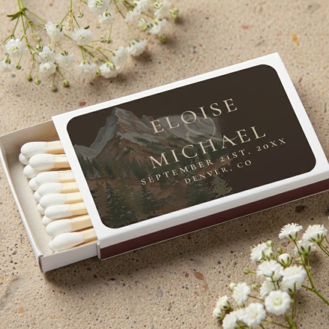 Rustic Watercolor Mountain Landscape Wedding Matchboxes (Rustic Watercolor Mountain Landscape Wedding Matchboxes)