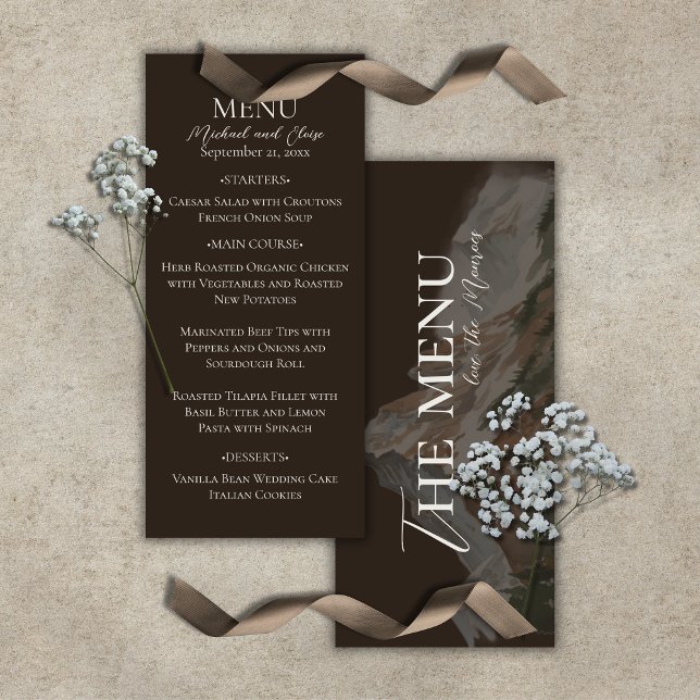 Rustic Watercolor Mountain Landscape Wedding Menu (Rustic Watercolor Mountain Landscape Wedding Menu)