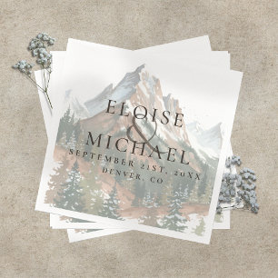 Rustic Watercolor Mountain Landscape Wedding Napkins