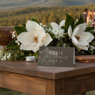 Rustic Watercolor Mountain Landscape Wedding Place Card