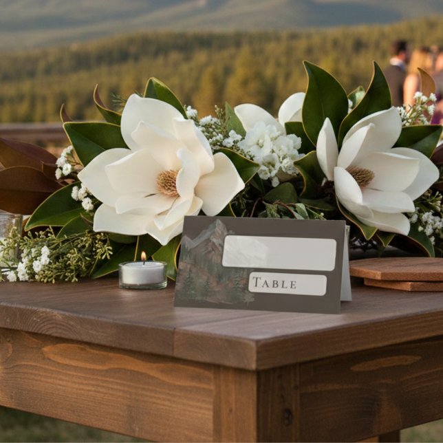 Rustic Watercolor Mountain Landscape Wedding Place Card (Rustic Watercolor Mountain Landscape Wedding Place Card)