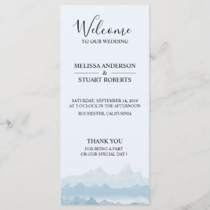 Rustic watercolor mountain landscape wedding program