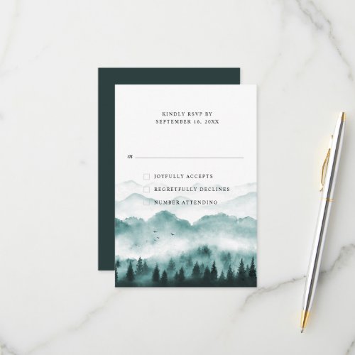 Rustic Watercolor Mountain Pine Trees RSVP Card
