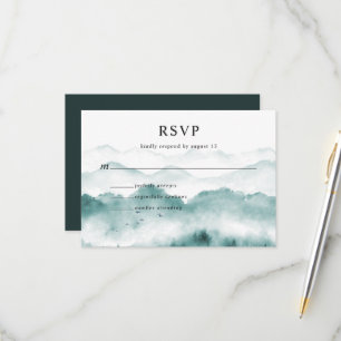 Rustic Watercolor Mountain Pine Trees RSVP Card