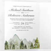 Rustic Watercolor Mountain Pine Trees Wedding Tri-Fold Invitation (Inside First)