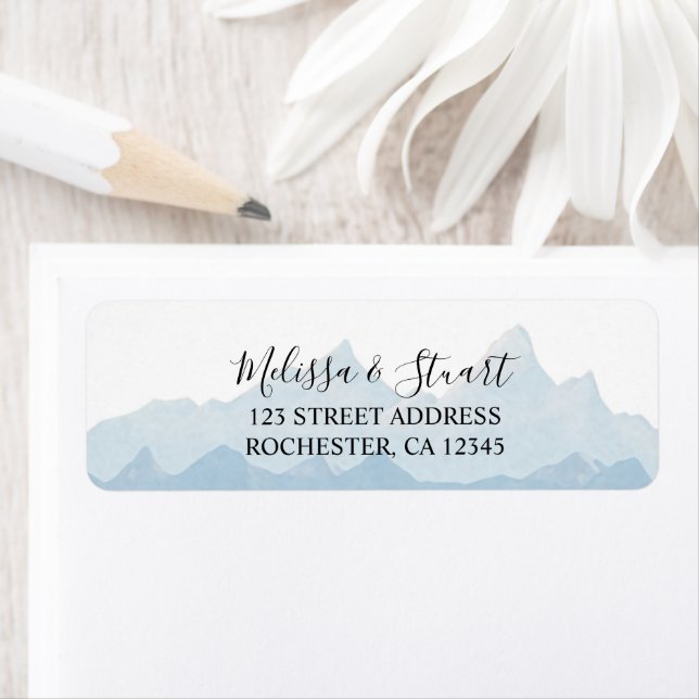 Rustic watercolor mountain range, country Wedding Label (Insitu)