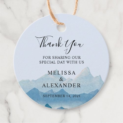 Rustic Watercolor mountain range Wedding Thank You Favor Tags