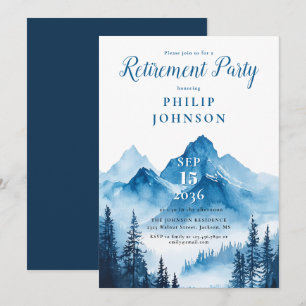Rustic Watercolor Mountain Retirement Party Invitation