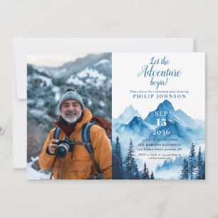 Rustic Watercolor Mountain Retirement Party Photo Invitation