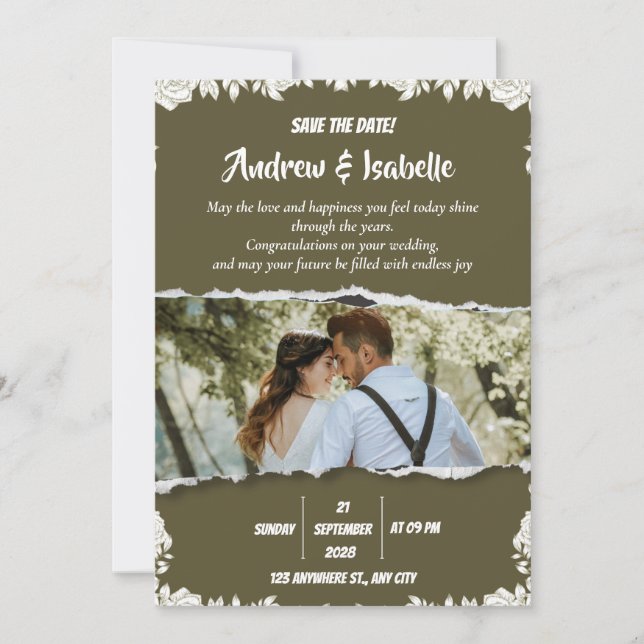 Rustic Watercolor Mountain Save the Date (Front)