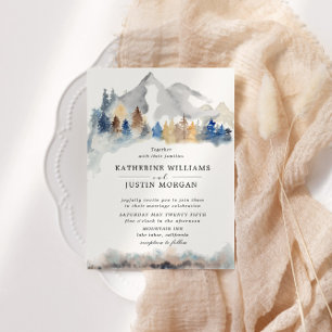 Rustic Watercolor Mountain Wedding Invitation