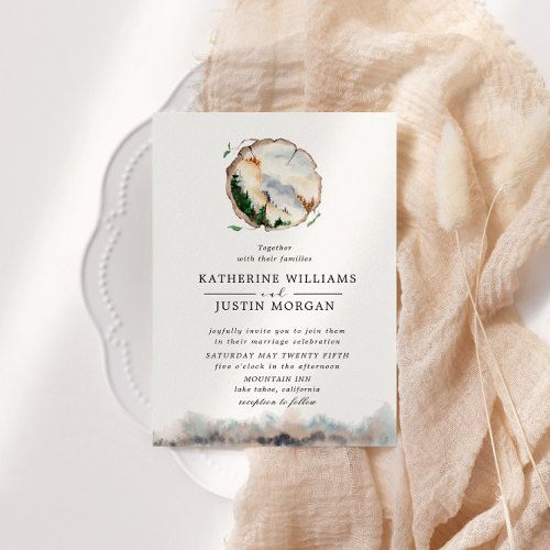 Rustic Watercolor Mountain Wedding Invitation