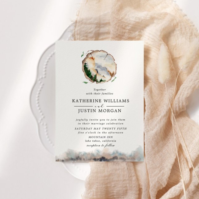 Rustic Watercolor Mountain Wedding Invitation (Creator Uploaded)