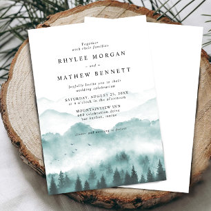 Rustic Watercolor Mountain Wedding Invitation