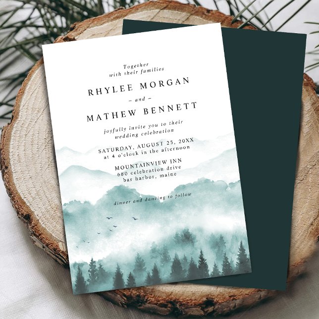 Rustic Watercolor Mountain Wedding Invitation (Creator Uploaded)