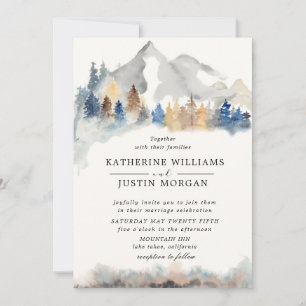 Rustic Watercolor Mountain Wedding Invitation