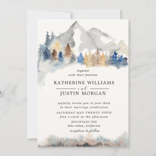 Rustic watercolor mountain Wedding Invitation