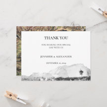 Rustic watercolor mountain wedding photo Thank you