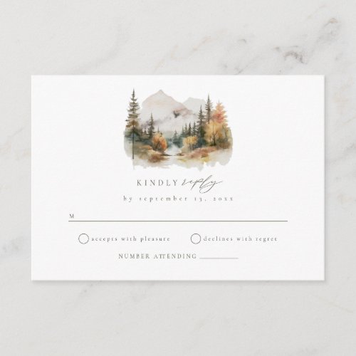 Rustic Watercolor Mountain Wedding RSVP Card