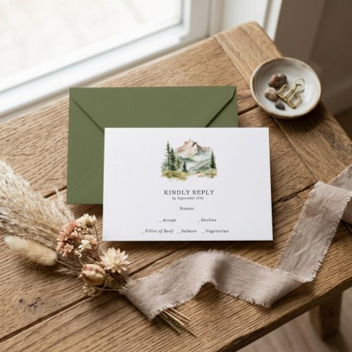Rustic Watercolor Mountain Wedding RSVP Enclosure Card
