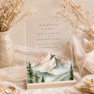 Rustic Watercolor Mountain Wedding Save The Date