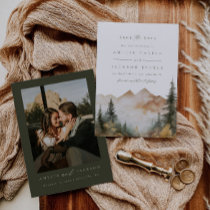 Rustic Watercolor Mountain Wedding Save The Date Invitation