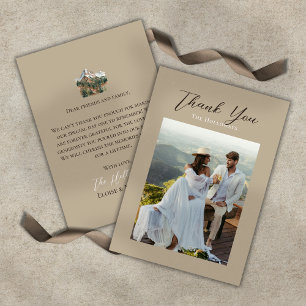 Rustic Watercolor Mountain Wedding Thank You Card