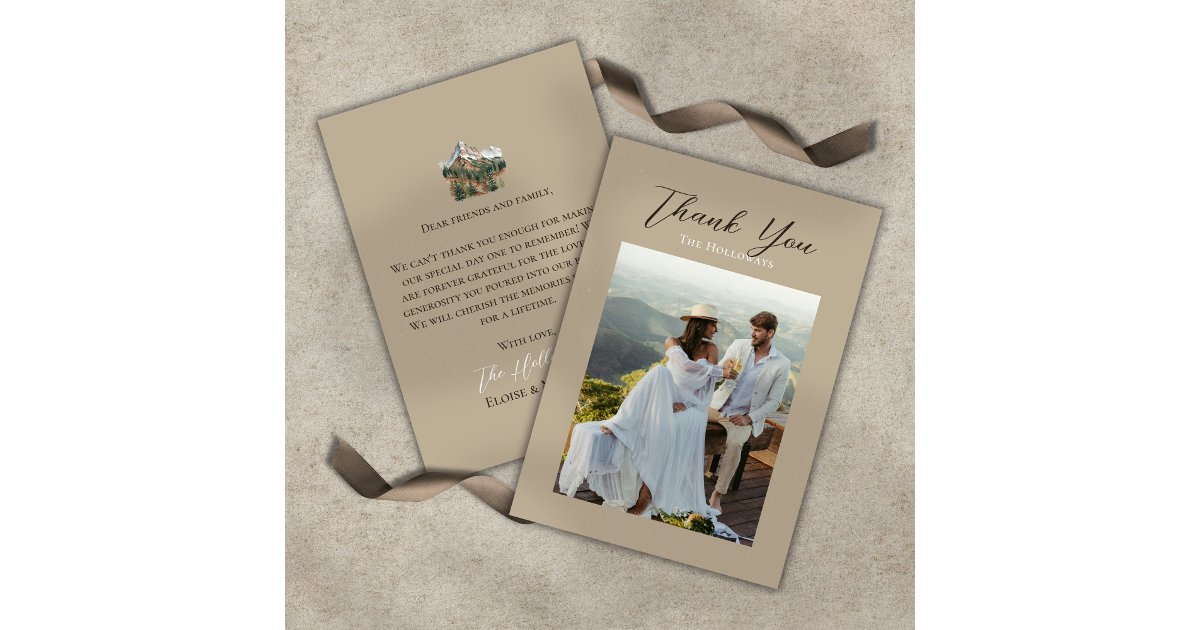 Rustic Watercolor Mountain Wedding Thank You Card | Zazzle