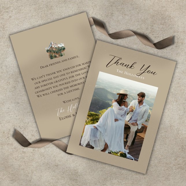 Rustic Watercolor Mountain Wedding Thank You Card (Rustic Watercolor Mountain Wedding Thank You Card)