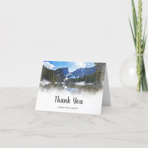 Rustic Watercolor Mountain Wedding Thank You Card