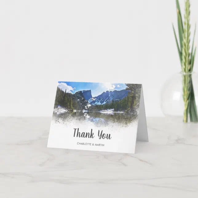 Rustic Watercolor Mountain Wedding Thank You Card | Zazzle