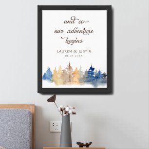 Rustic Watercolor Mountain Wedding Welcome Poster