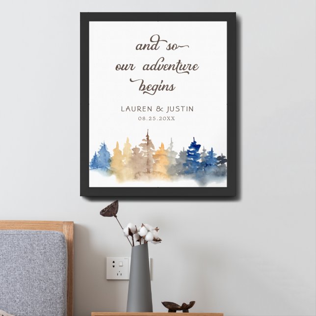 Rustic Watercolor Mountain Wedding Welcome Poster (Bedside)