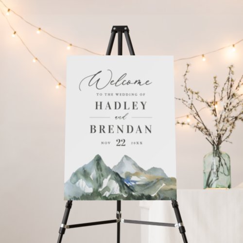 Rustic Watercolor Mountain Wedding Welcome Sign