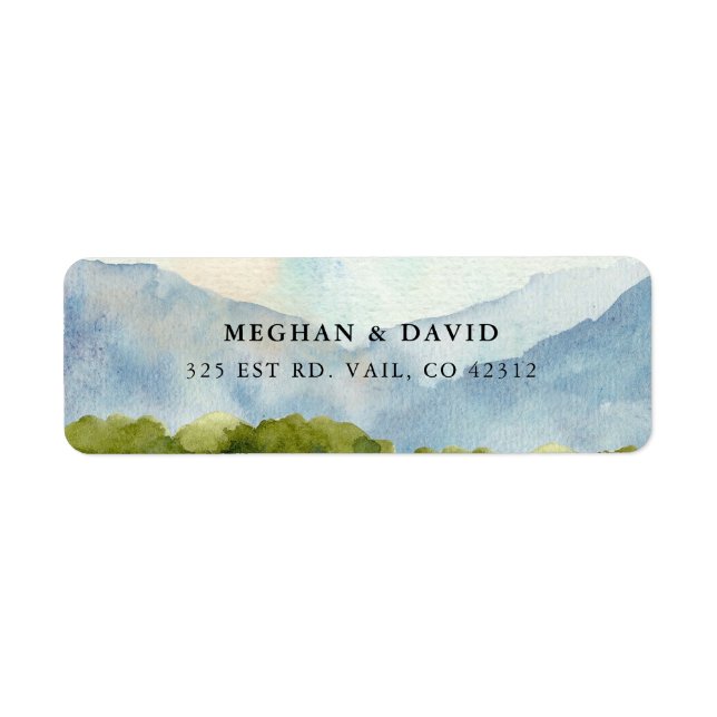 Rustic Watercolor Mountain Winter Wedding Label (Front)