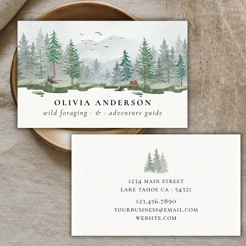 Rustic Watercolor Mountain Woodland Forest Guide Business Card