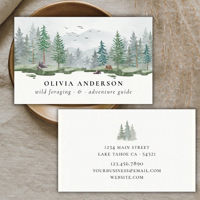 Rustic Watercolor Mountain Woodland Forest Guide Business Card (Creator Uploaded)