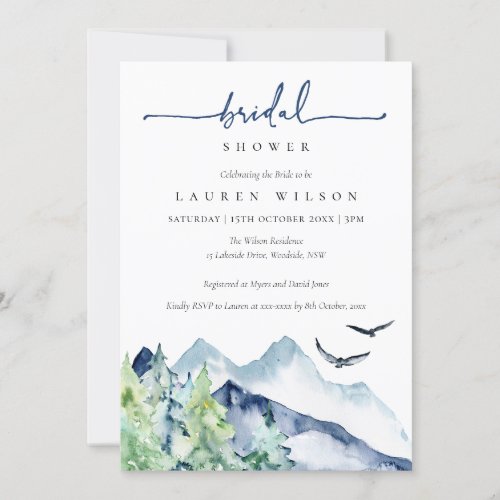 Rustic Watercolor Mountains Bridal Shower Card