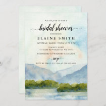 Rustic Watercolor Mountains Lake Bridal Shower  Invitation