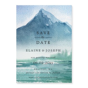 Rustic Watercolor Mountains Lake Save The Date