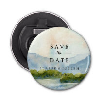 Rustic Watercolor Mountains Lake Save The Date  Bottle Opener