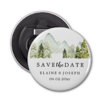 Rustic Watercolor Mountains Lake Save The Date     Bottle Opener