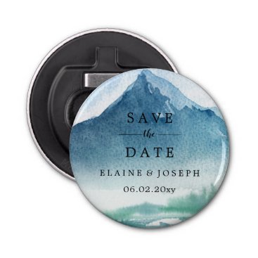Rustic Watercolor Mountains Lake Save The Date Bottle Opener