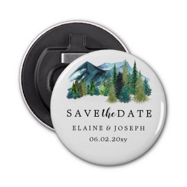 Rustic Watercolor Mountains Lake Save The Date    Bottle Opener
